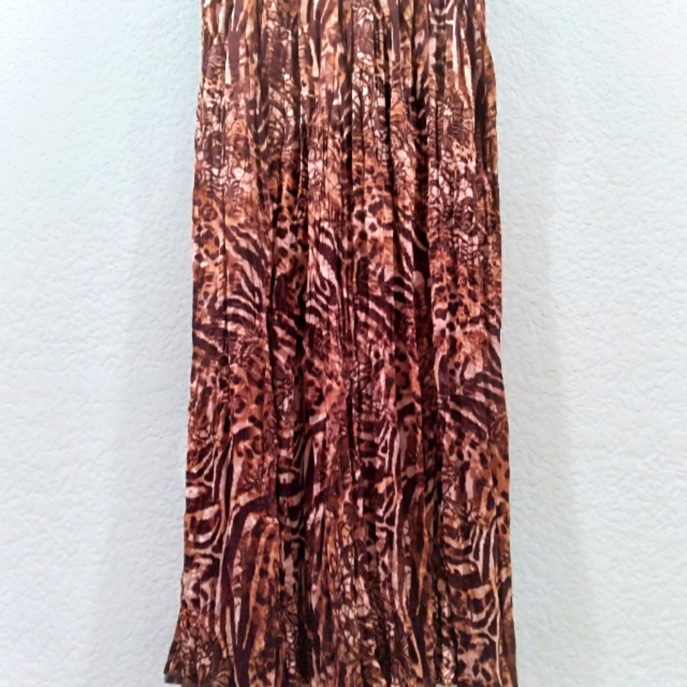 Chico's Maxi Skirt Zebra & Floral Print Chiffon Pleaded Elastic Waist Size 1/M